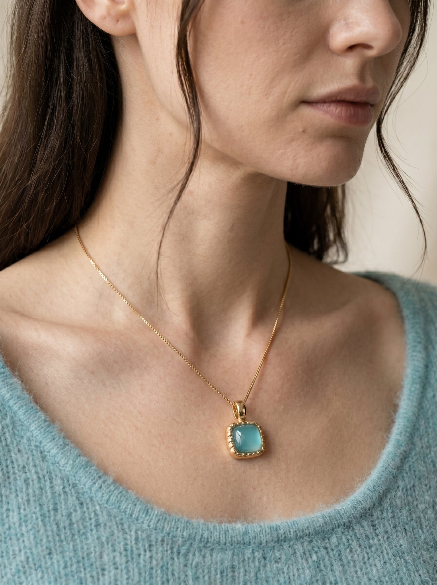 Aqua Agate Necklace and Stud Earring Set