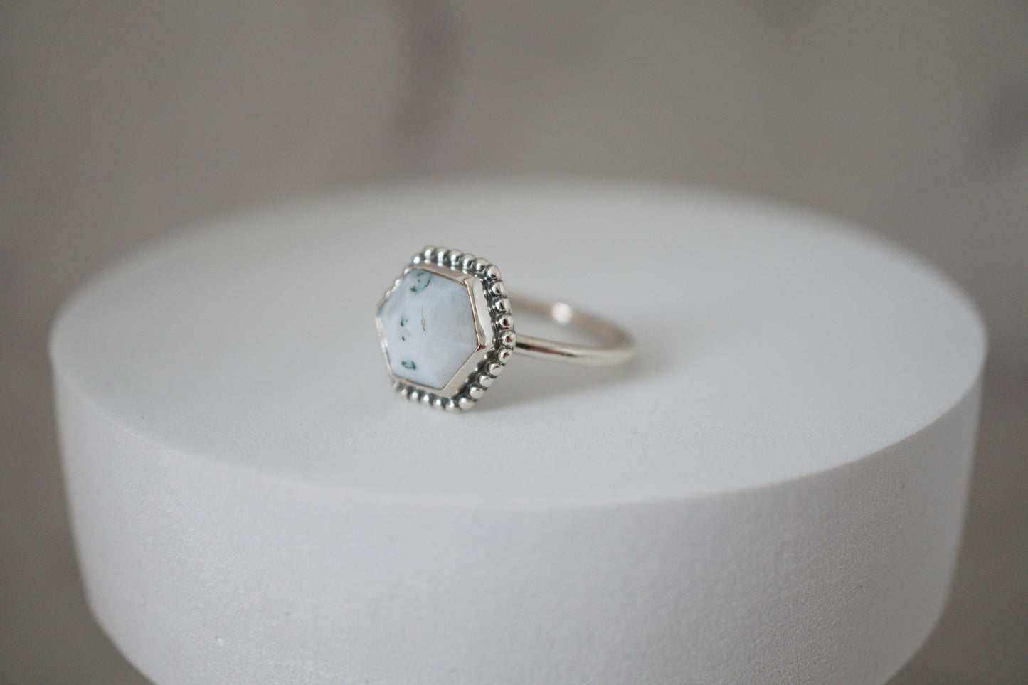 Moss Agate Hexagon Silver Ring