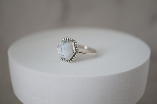 Moss Agate Hexagon Silver Ring