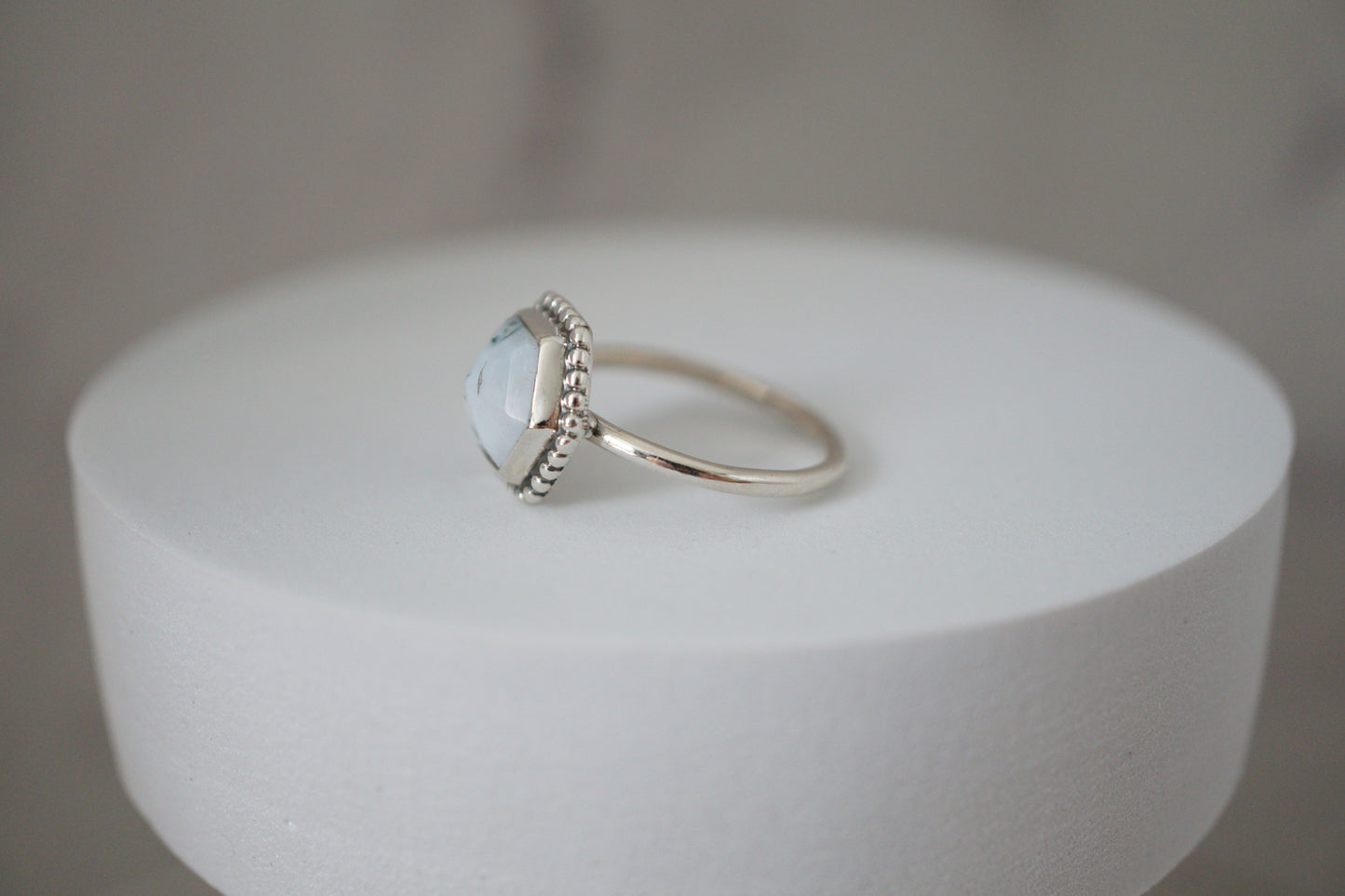 Moss Agate Hexagon Silver Ring