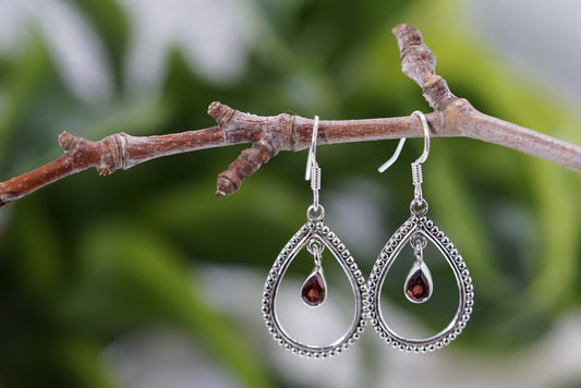 Garnet Sterling Silver Teardrop Earring