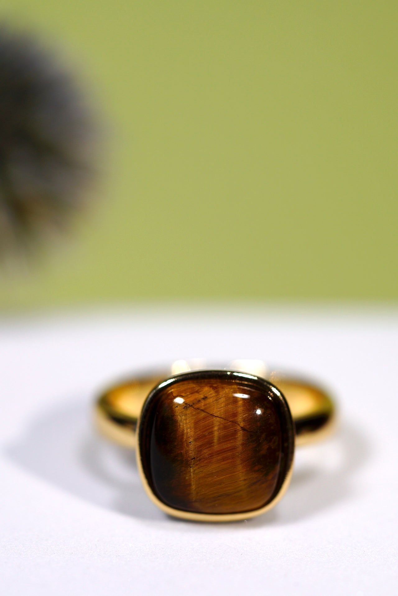 Tiger's Eye Cushion Gold Ring