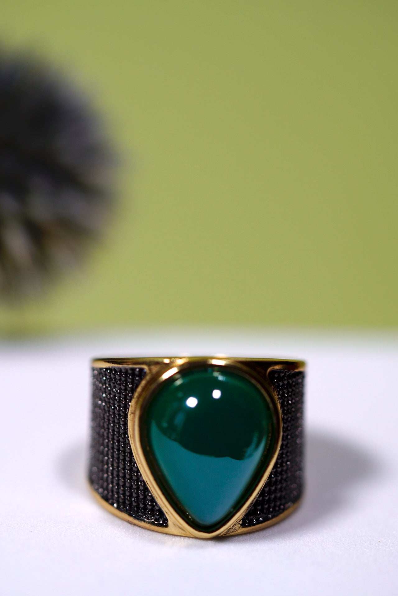 Green Agate Wide Band Ring