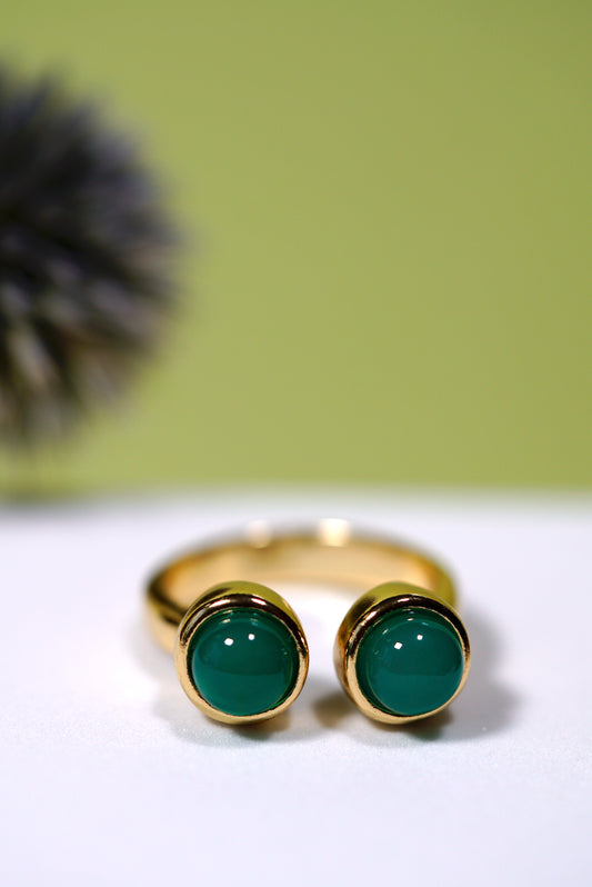 Green Agate Dual Stone Gold Ring