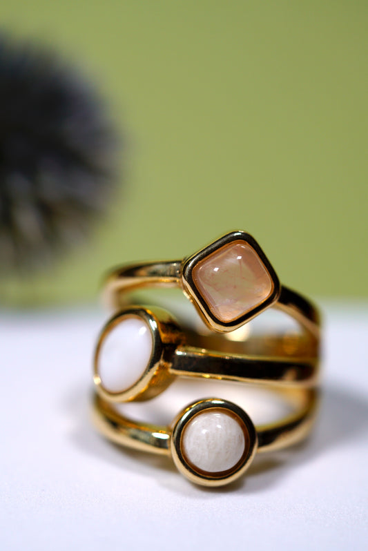Multi - Stone Ring. Mother of Pearl, Rose Quartz & Amazonite Ring.