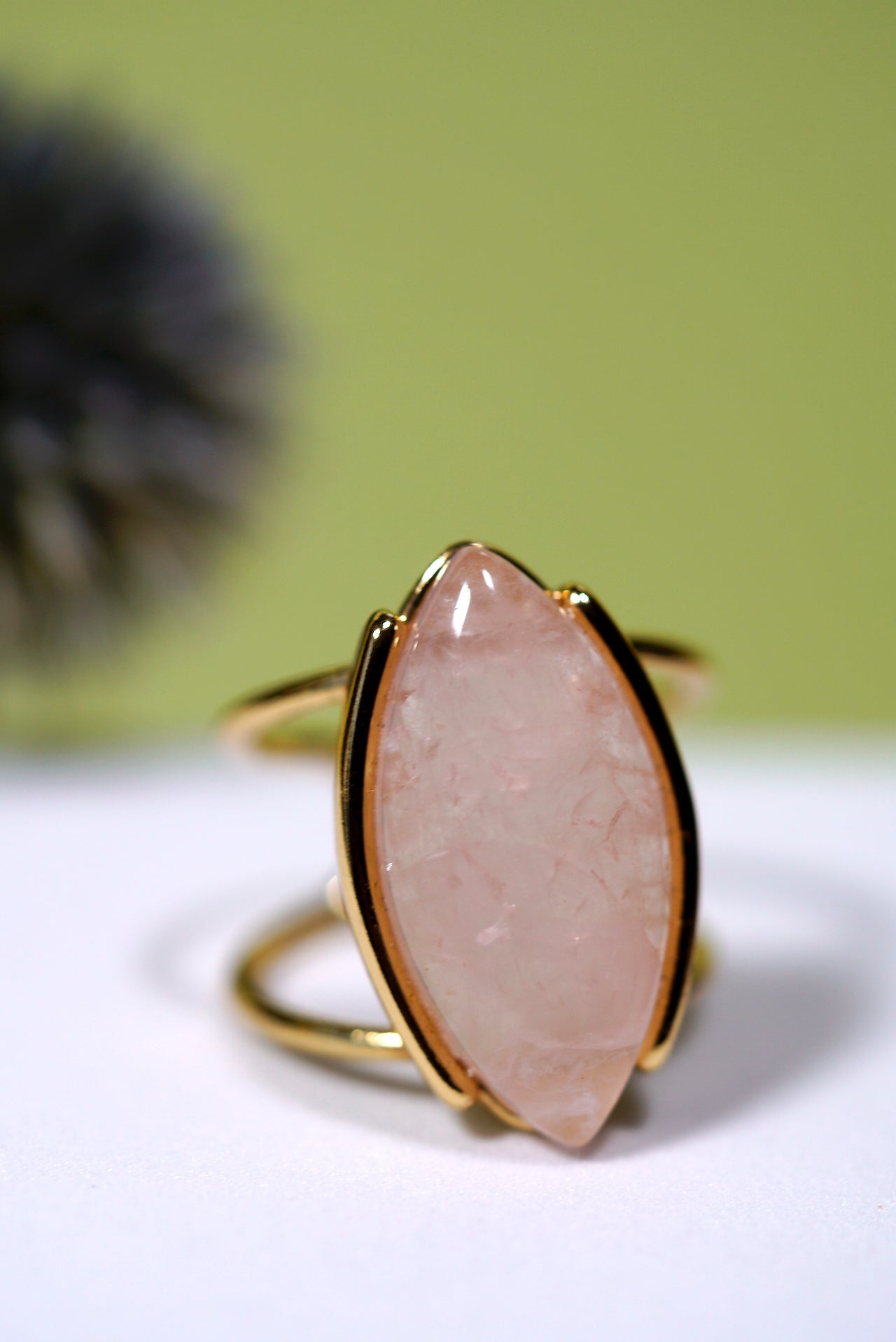 Rose Quartz Marquise Gold Ring