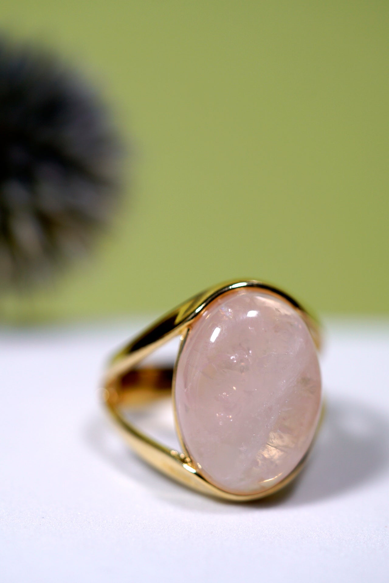 Rose Quartz Oval Gold Plated Ring