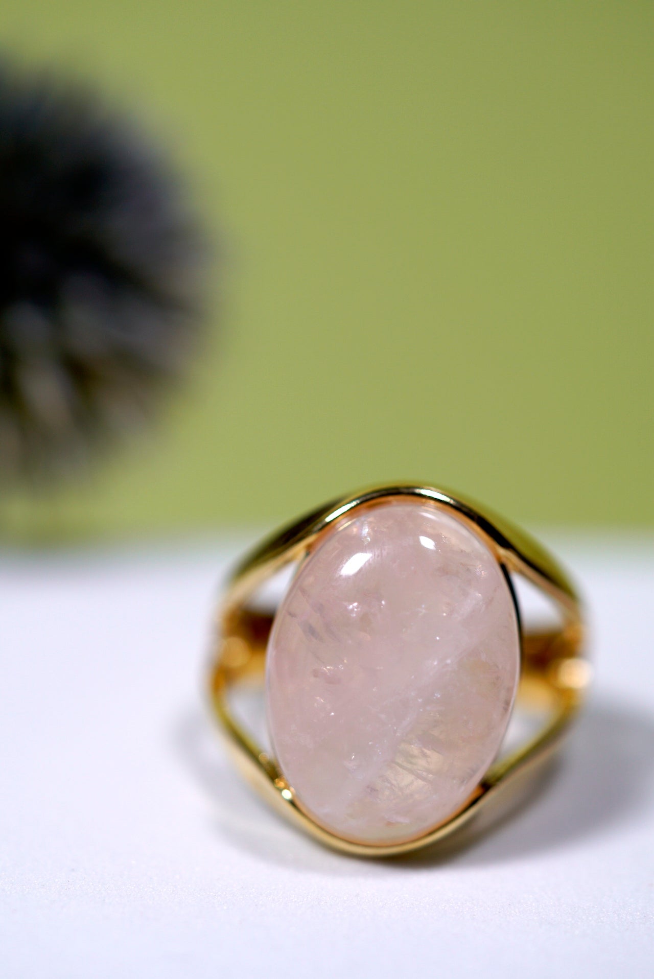 Rose Quartz Oval Gold Plated Ring