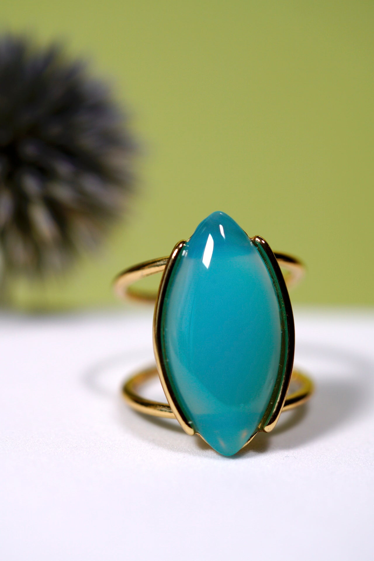 Agate Marquise Gold-Plated Ring