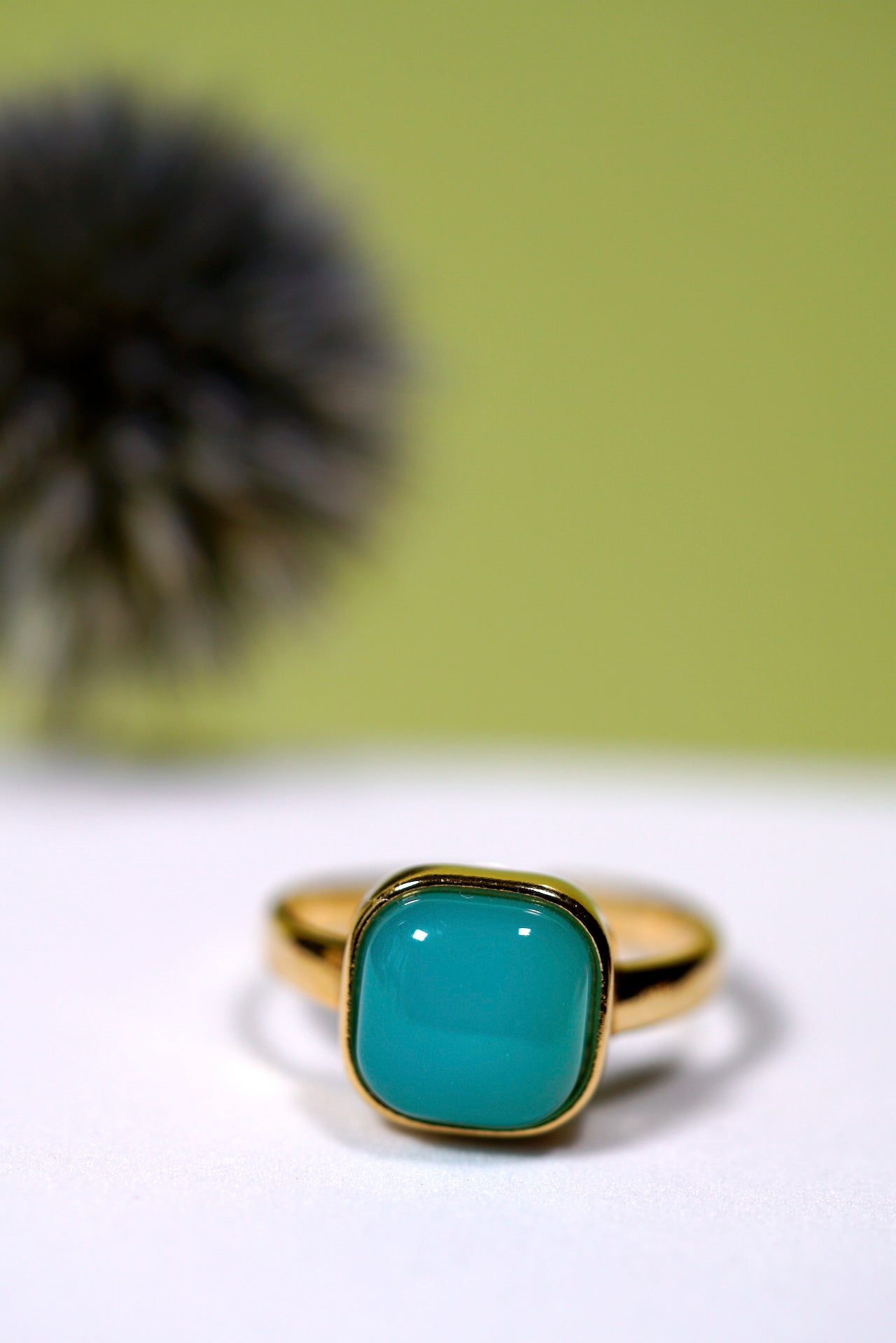 Aqua Agate Cushion Ring