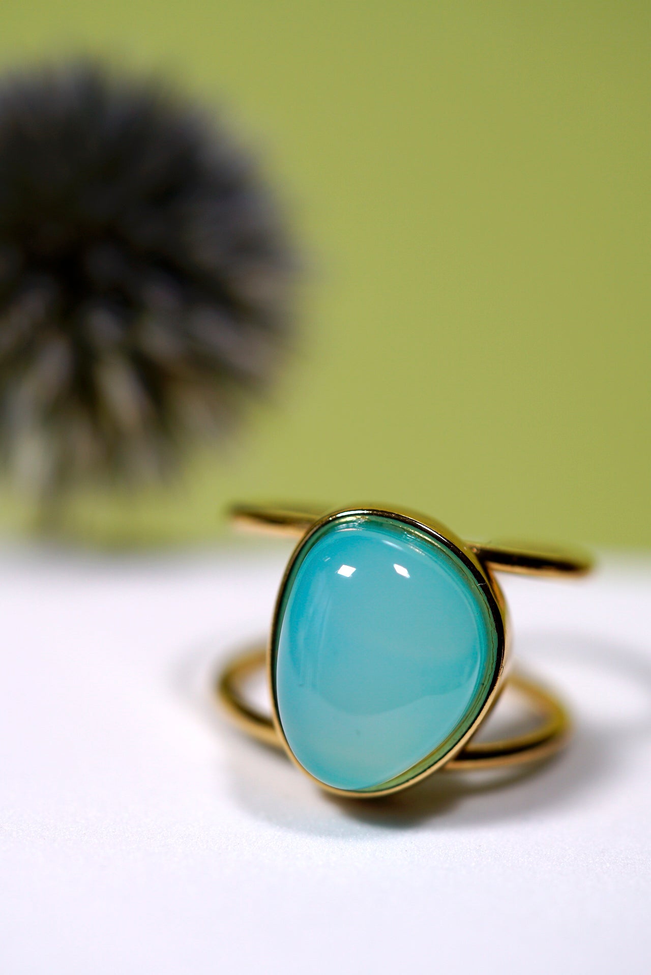 Aqua Agate Gold Plated Cuff Ring