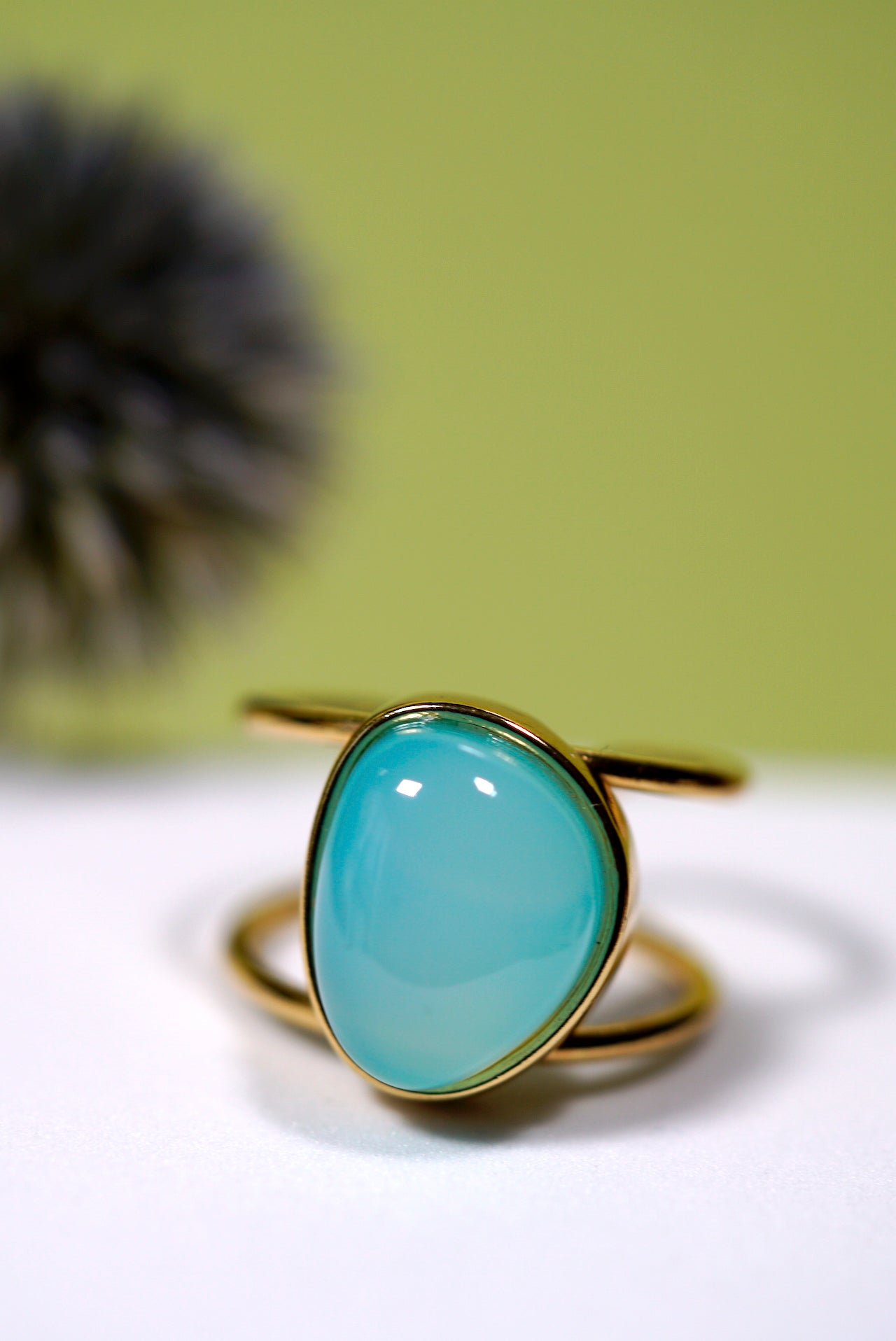 Aqua Agate Gold Plated Cuff Ring