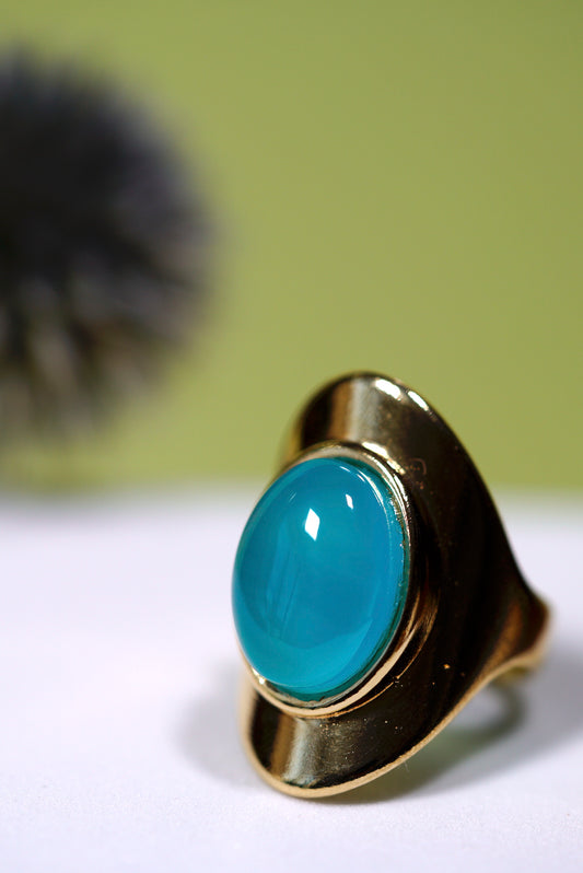 Aqua Agate Oval Statement Ring
