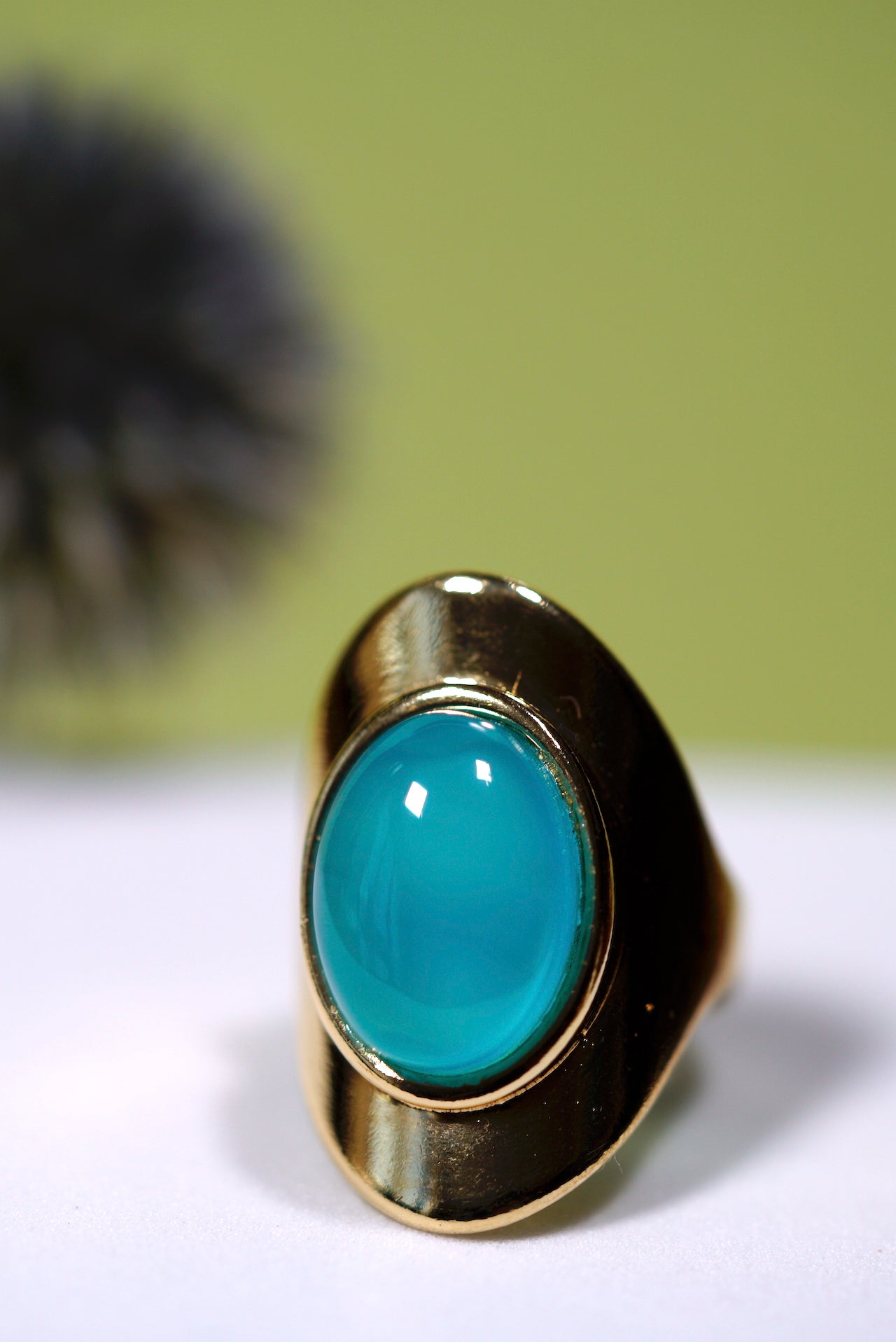 Aqua Agate Oval Statement Ring