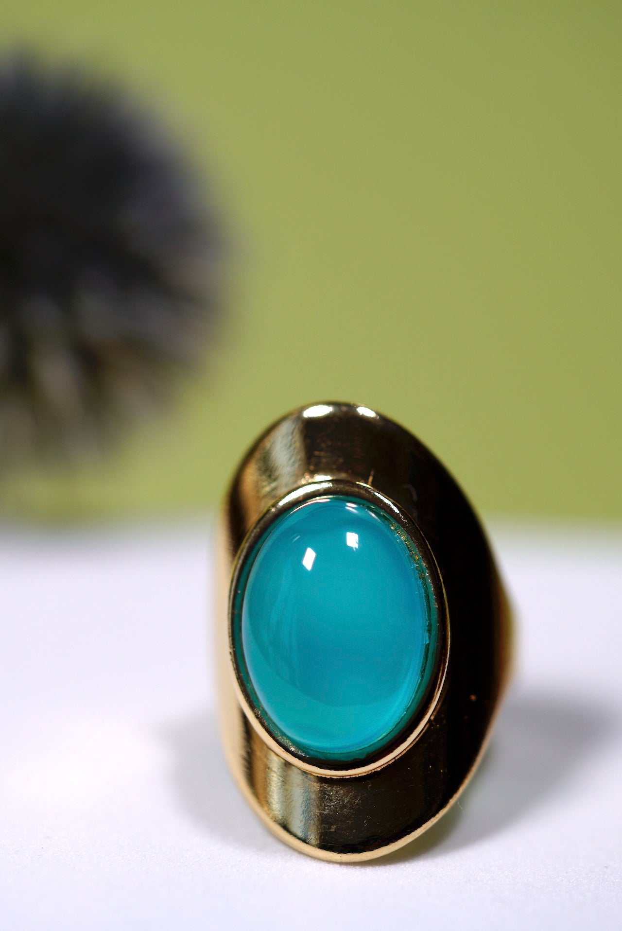 Aqua Agate Oval Statement Ring