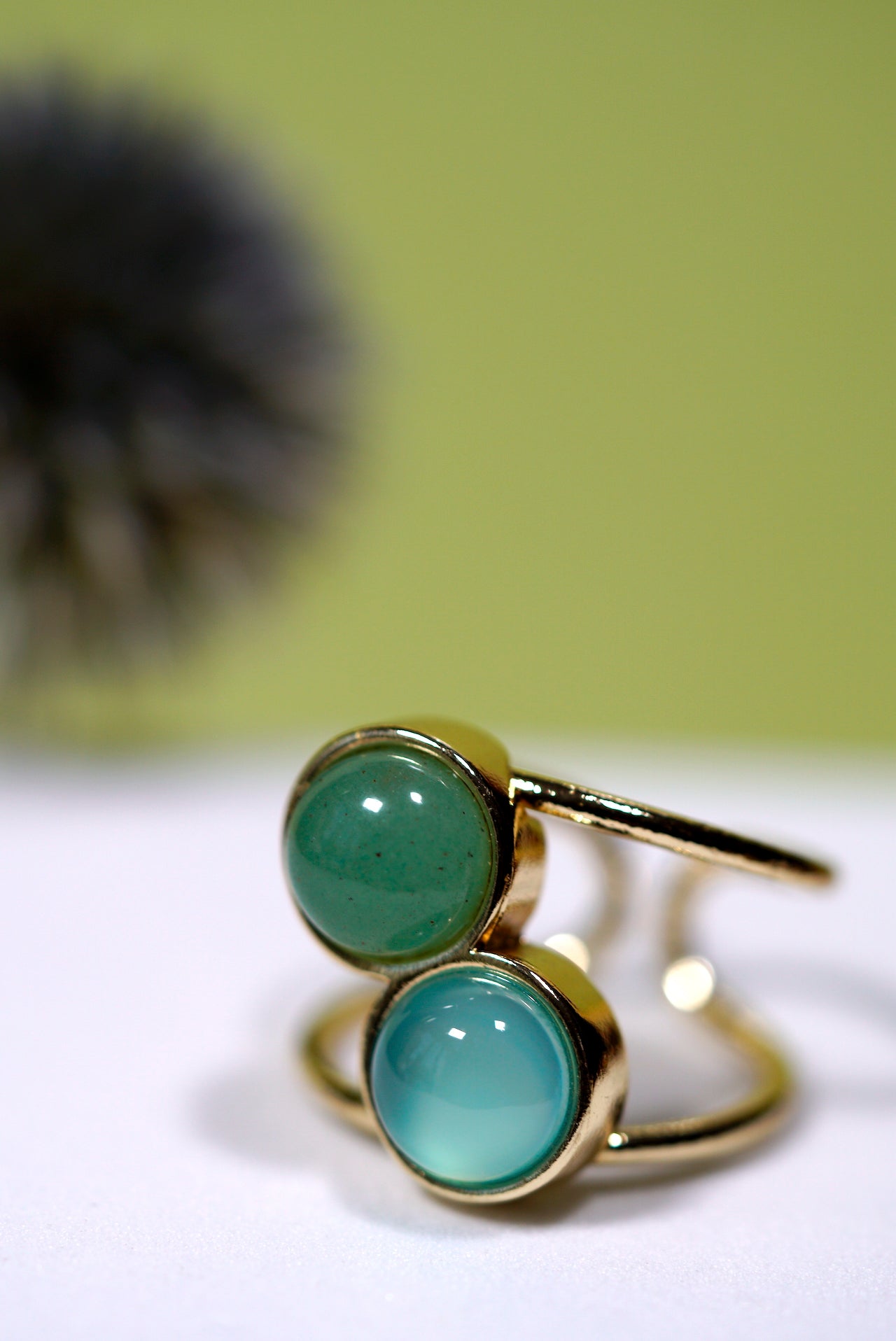 Dual Stone Cuff Ring - Green Agate, Green Quartz