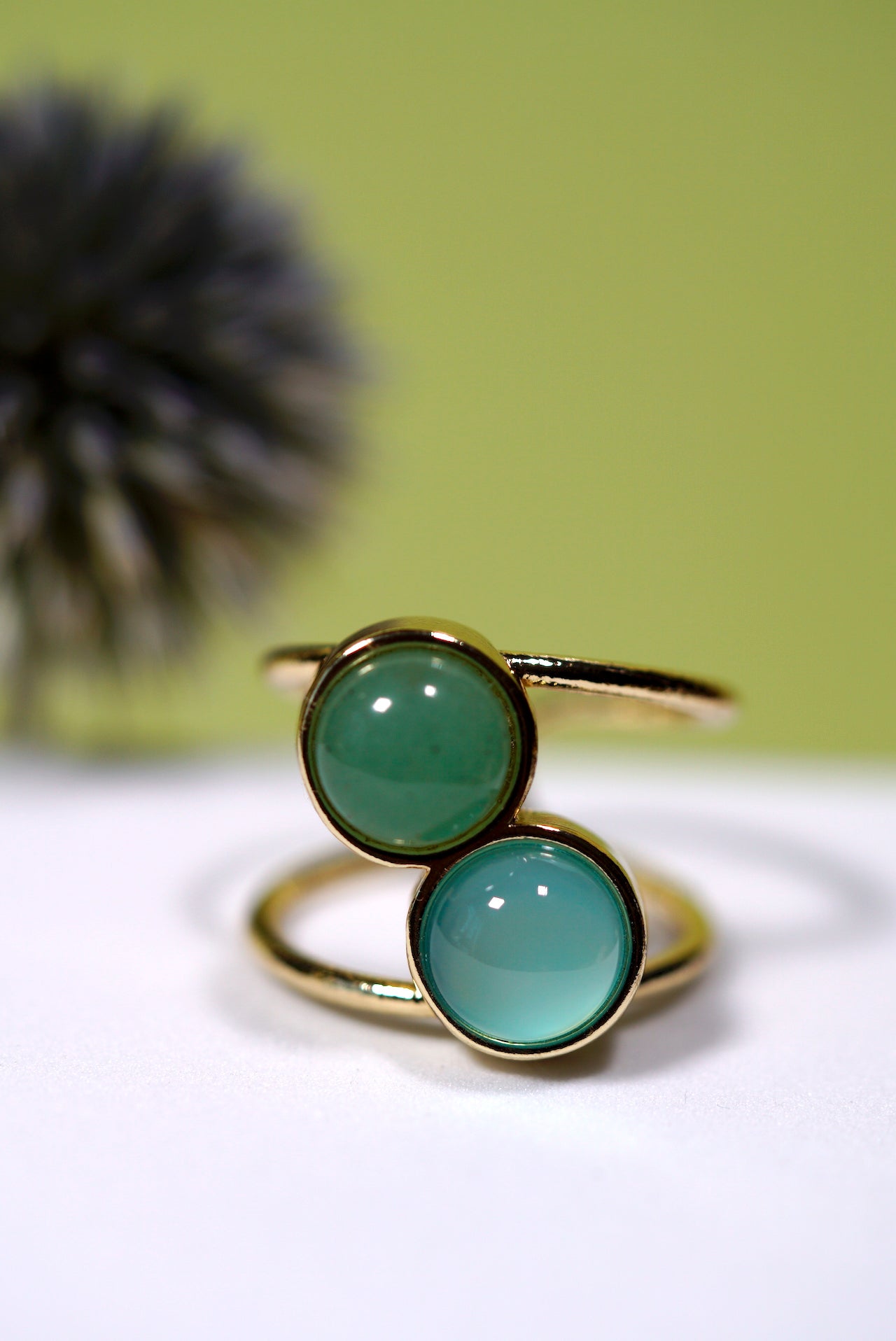 Dual Stone Cuff Ring - Green Agate, Green Quartz