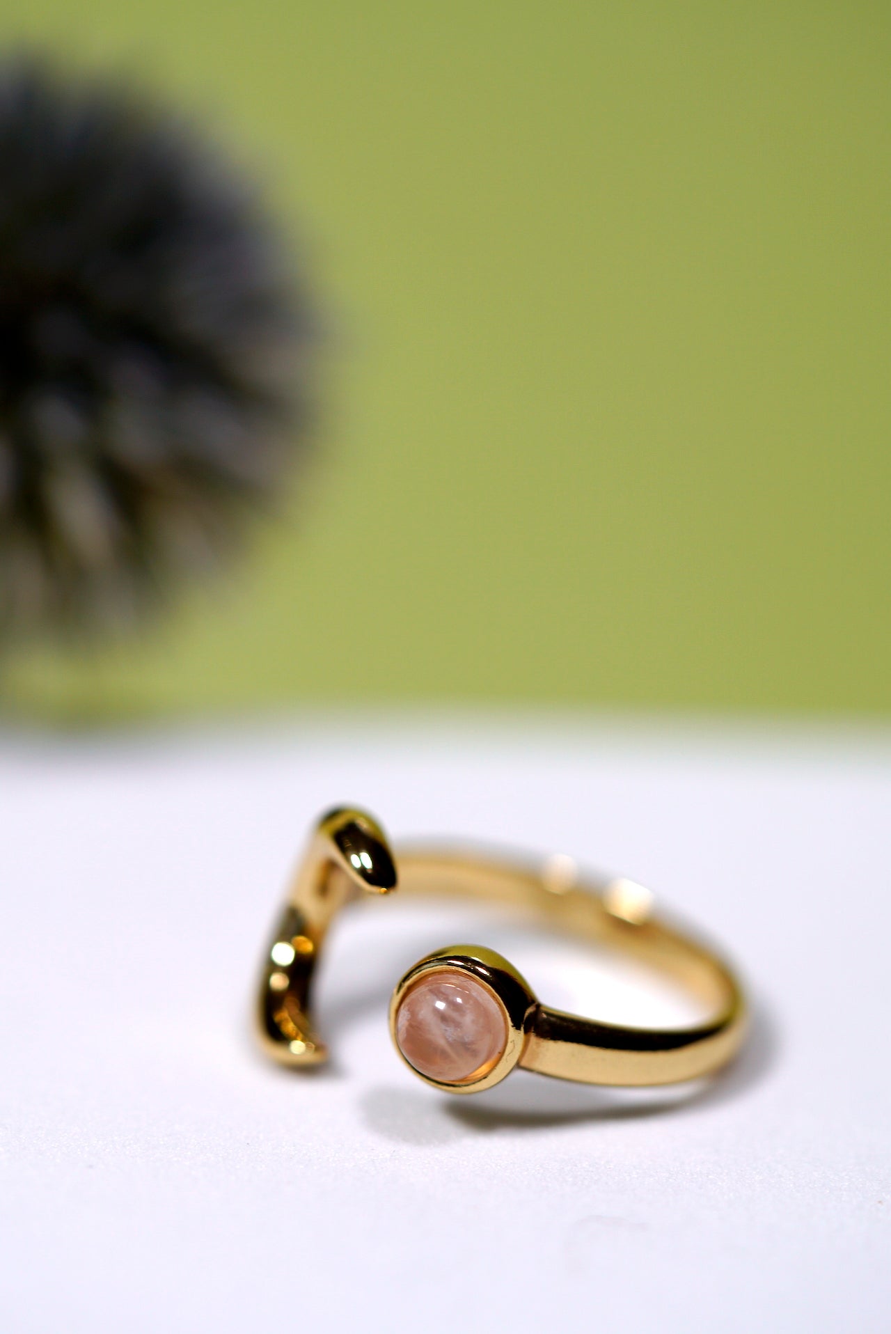 Moon and Rose Quartz Stone Ring