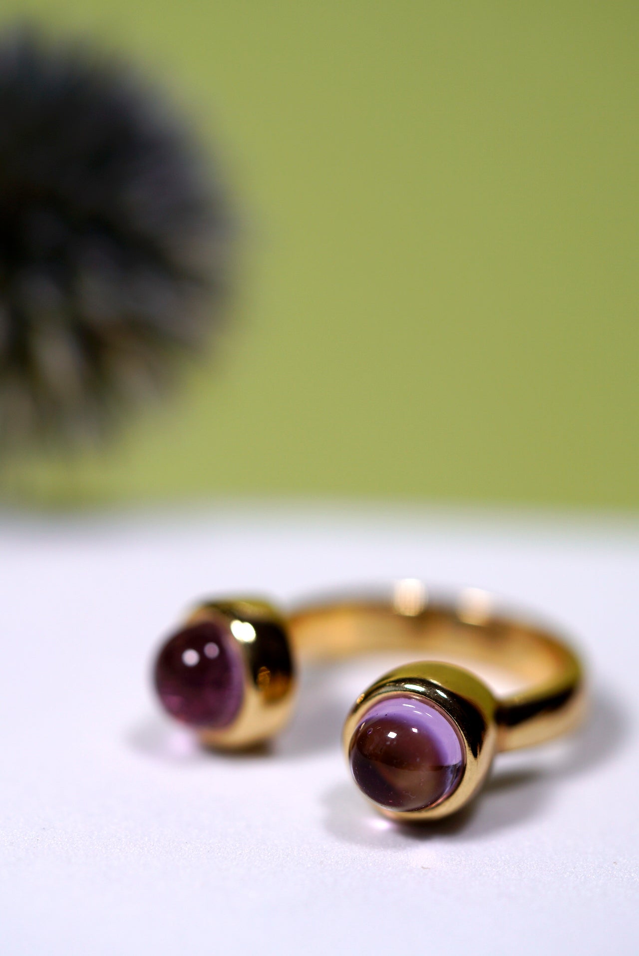 Amethyst two stone gold ring