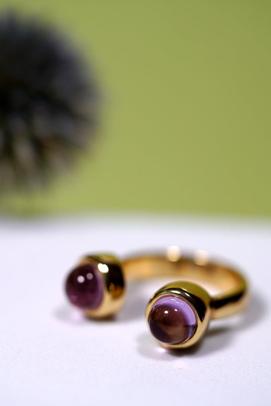 Amethyst two stone gold ring