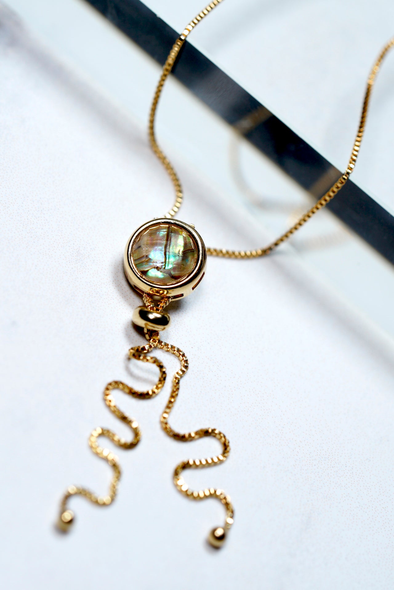 Abalone Lariat  Reversible Necklace