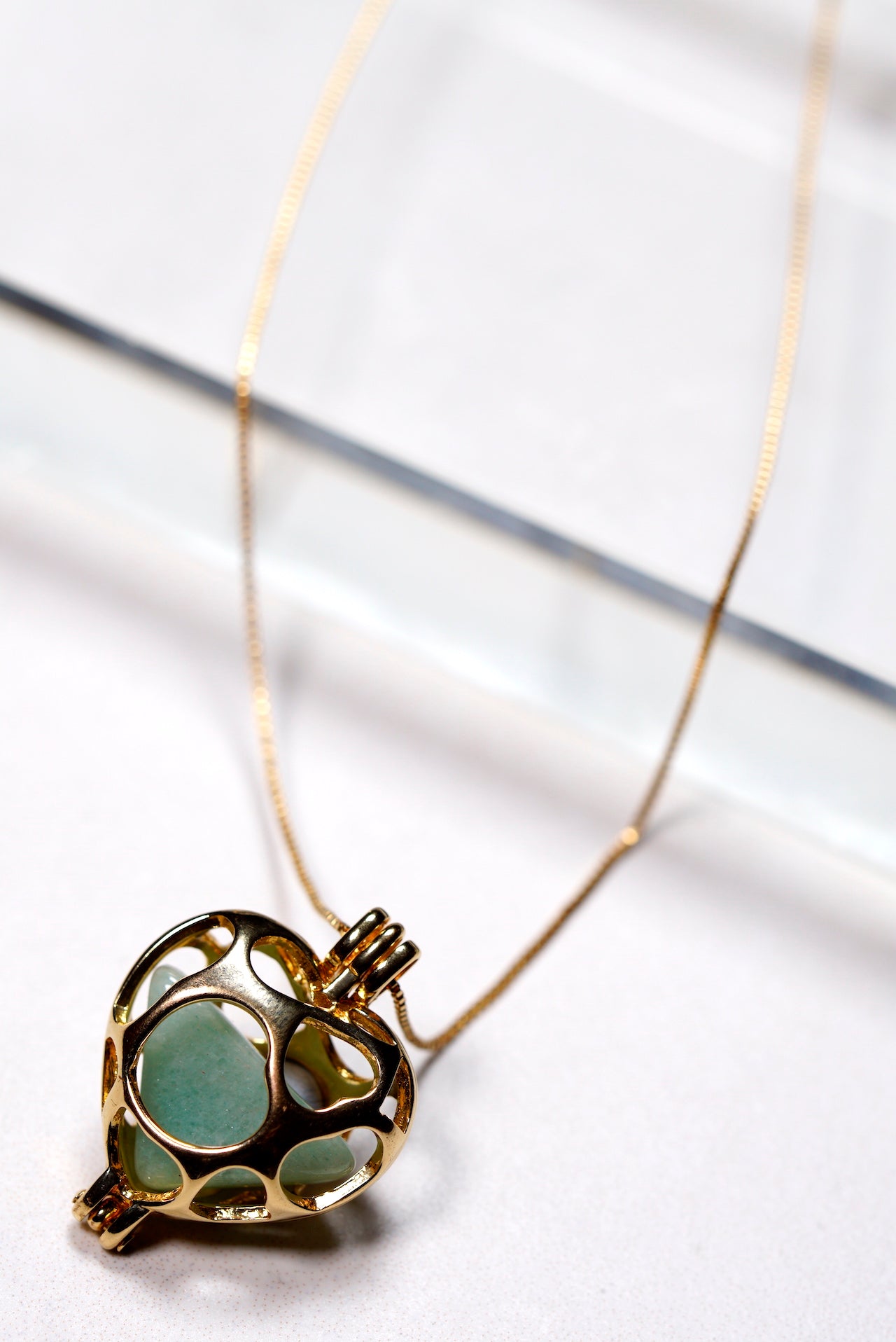 Gold Heart Locket Necklace - Changeable Gemstone Set