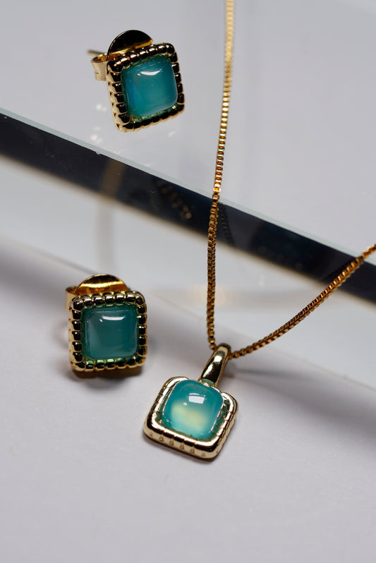 Aqua Agate Necklace and Stud Earring Set