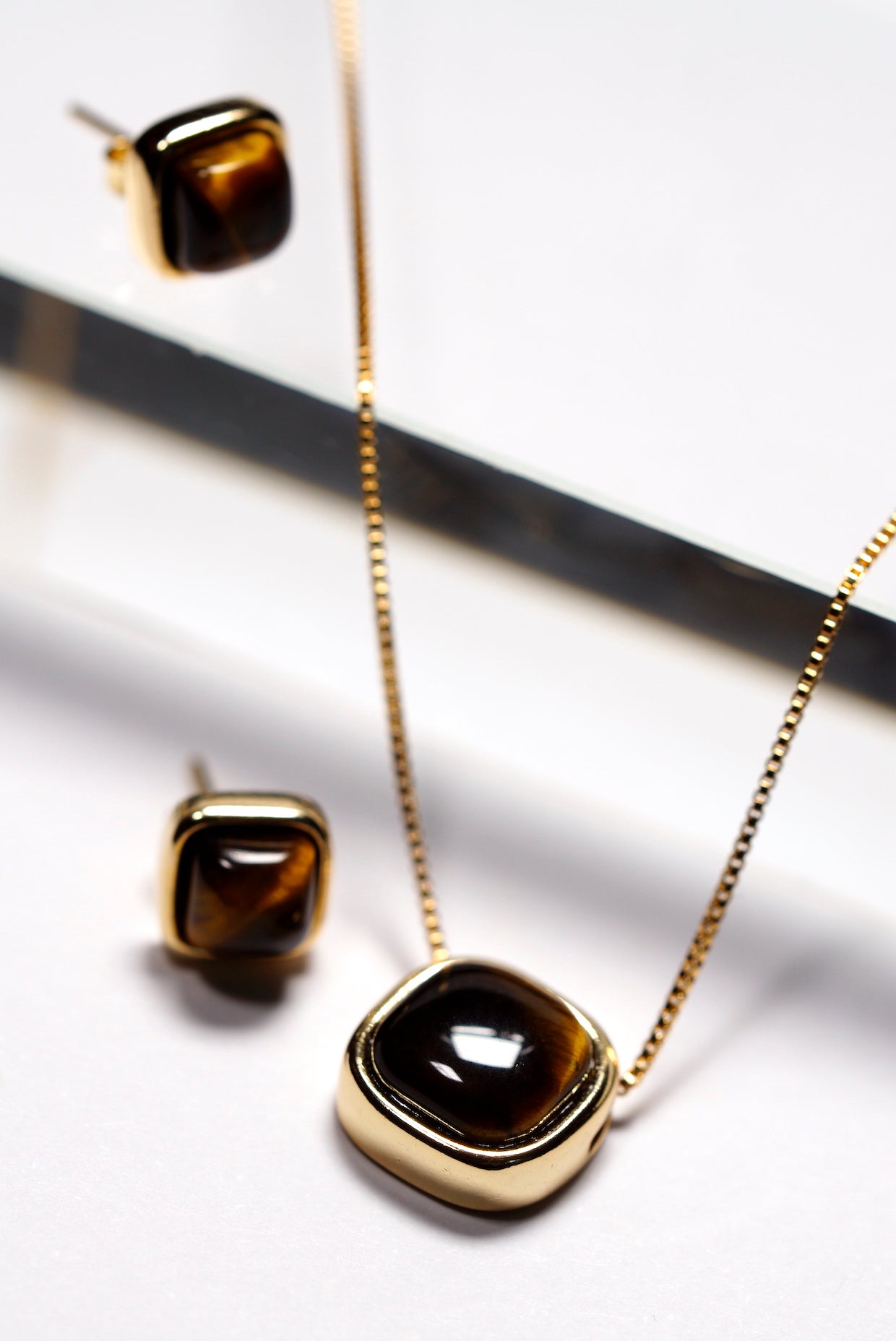 TIger's Eye Square Necklace and Earrings Set