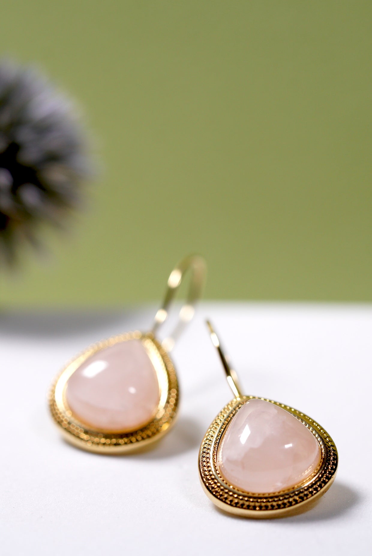 Rose Quartz Hook Dangle Eaarings