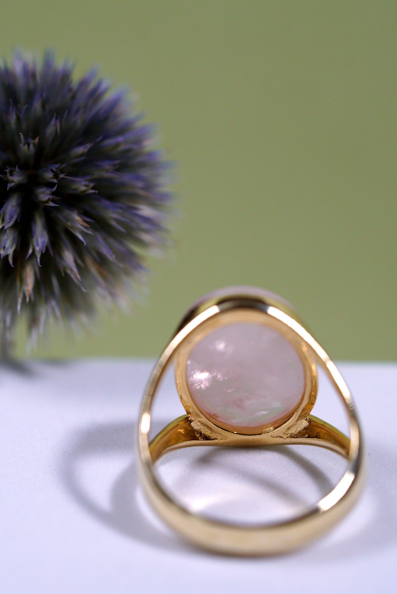 Rose Quartz Oval Gold Plated Ring