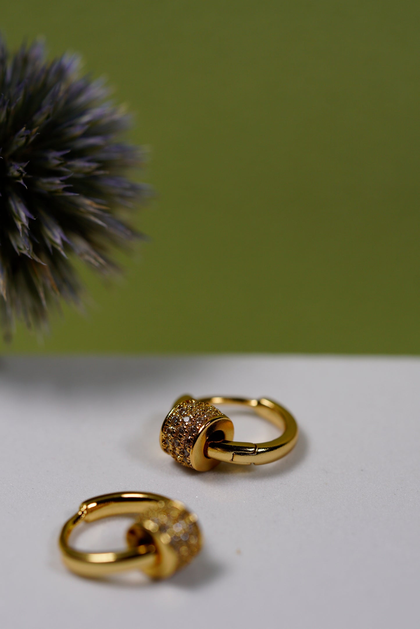 Gold Pavé Charm Huggie Hoop Earrings