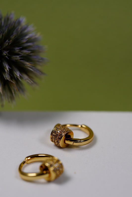 Gold Pavé Charm Huggie Hoop Earrings