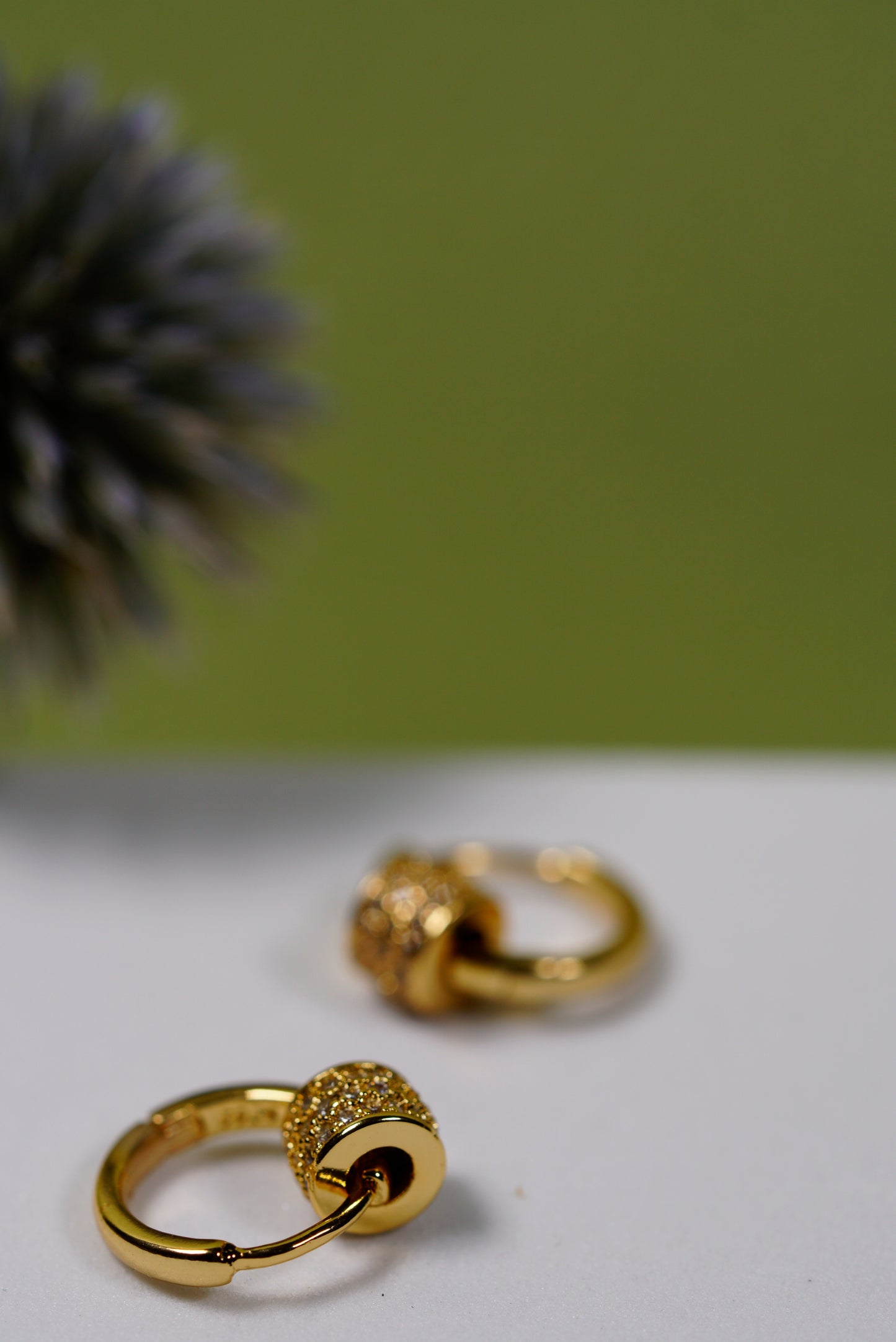 Gold Pavé Charm Huggie Hoop Earrings