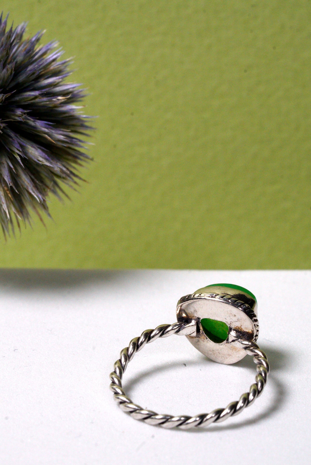 Green Jade Silver Kite Ring