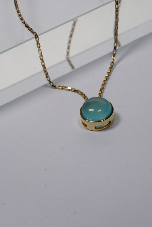 Aqua Agate Round Pendant Necklace