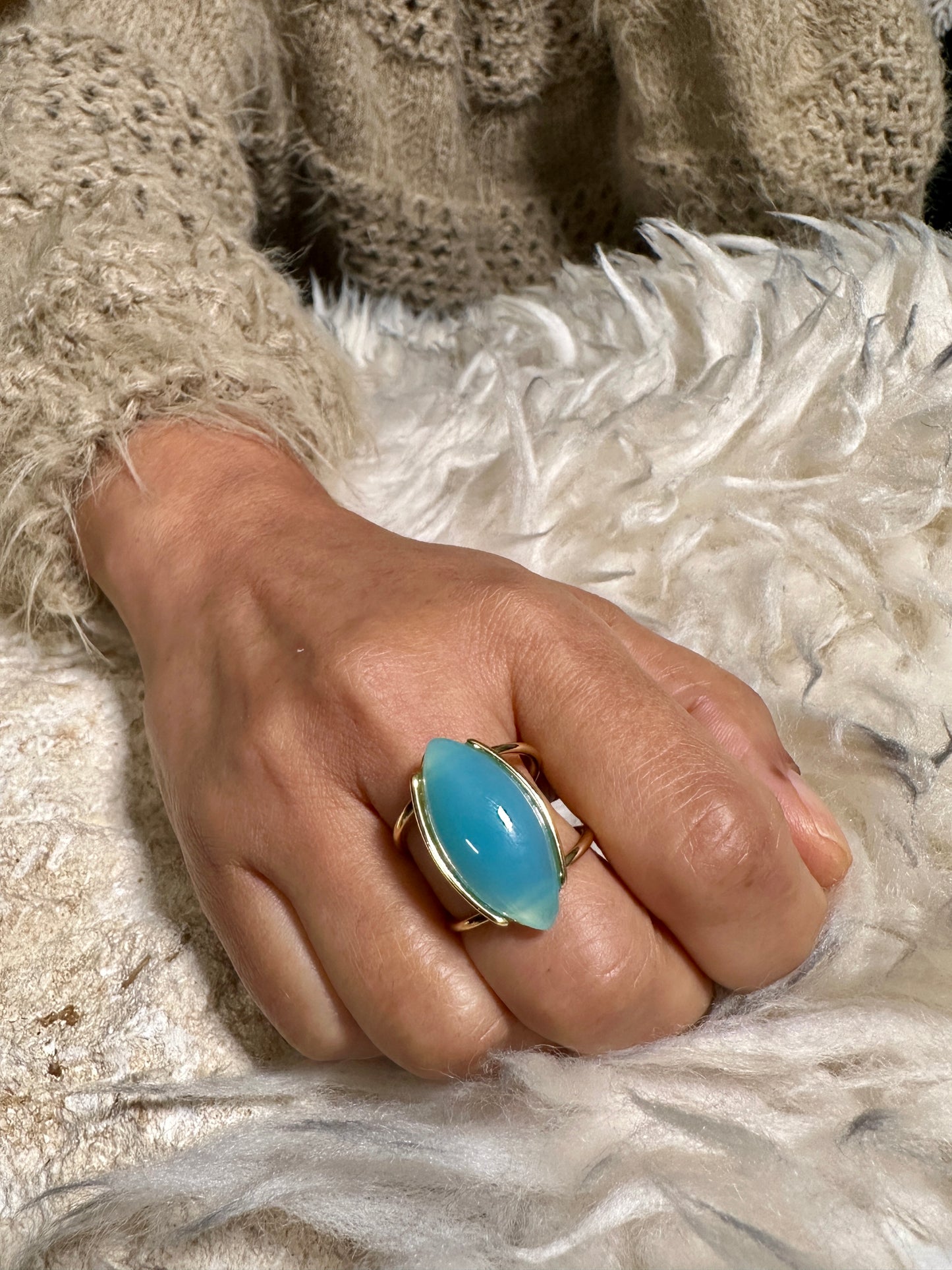 Agate Marquise Gold-Plated Ring