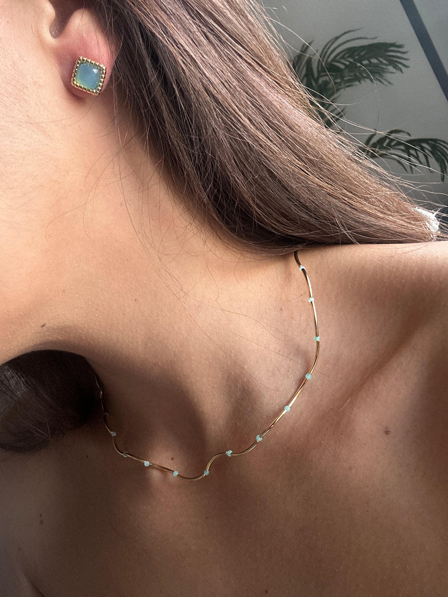 Gold Plated Mint Bead Necklace