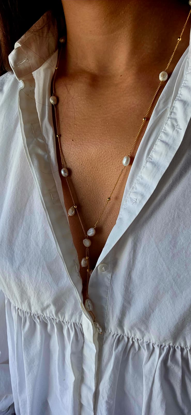 Long Pearl Lariat Necklace