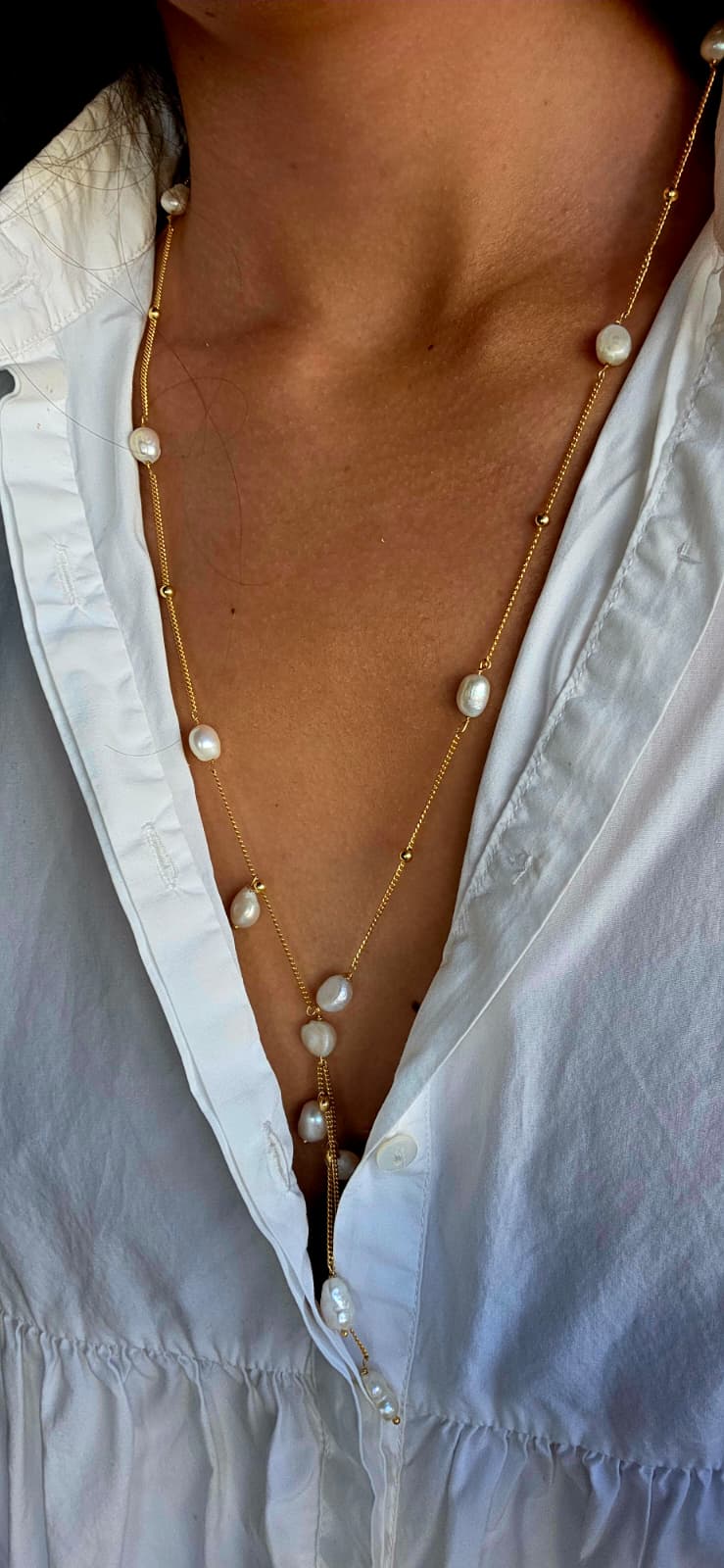 Long Pearl Lariat Necklace