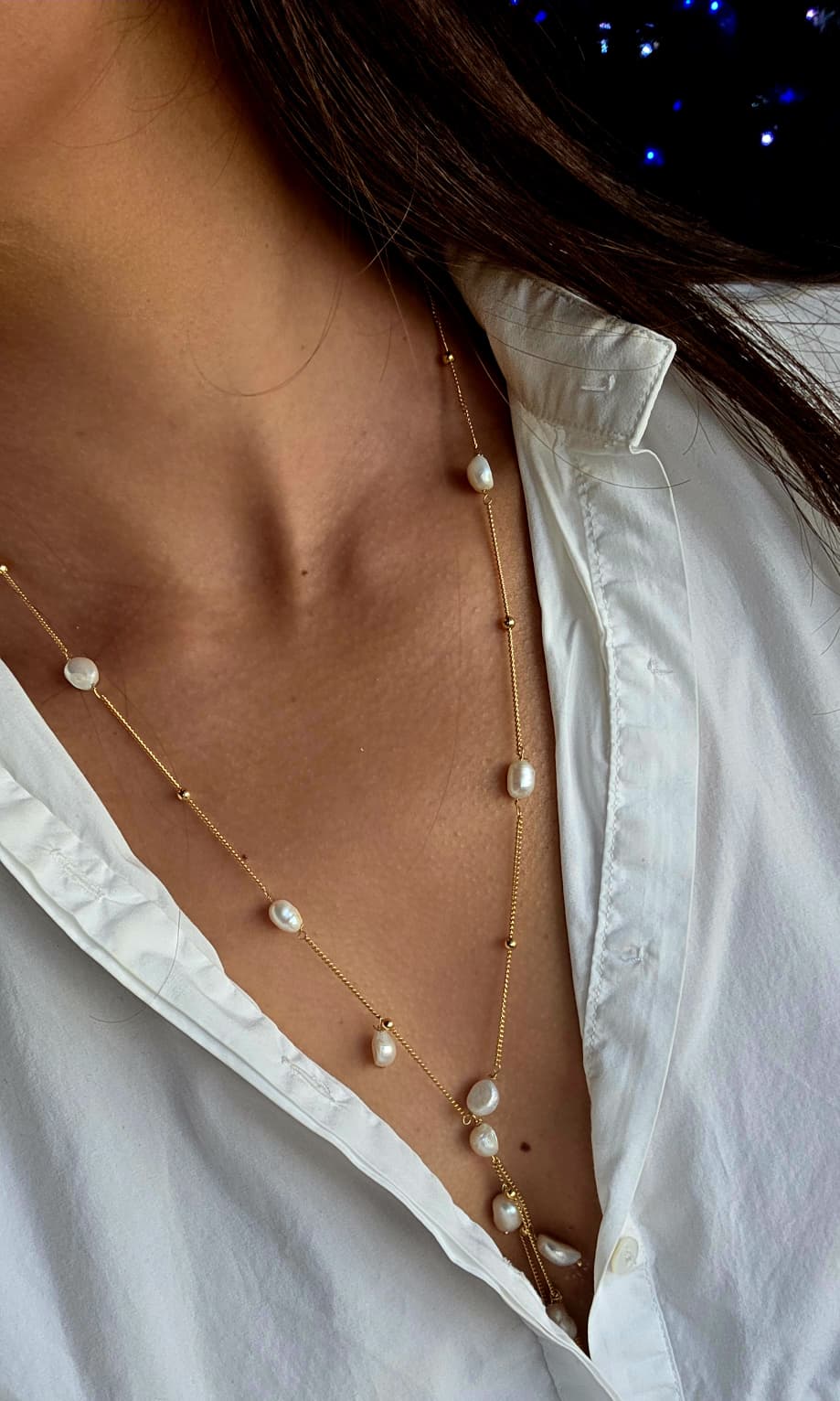 Long Pearl Lariat Necklace