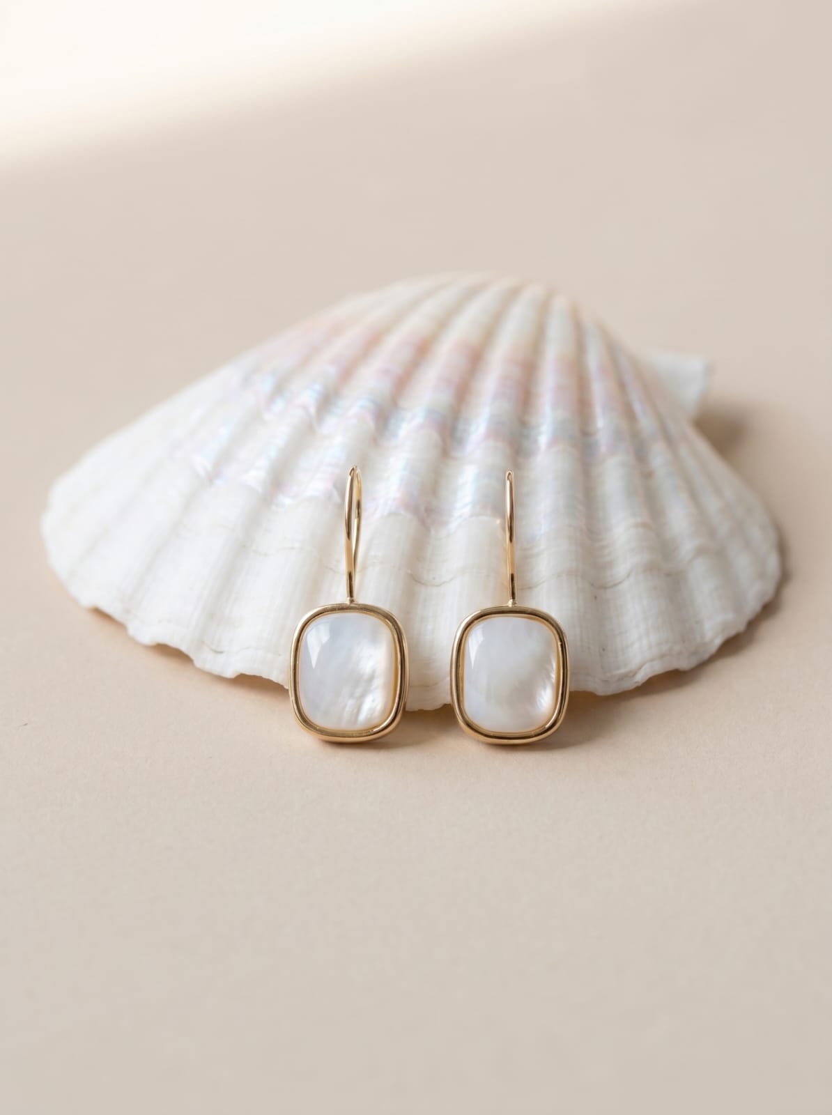 Mother of Pearl Hook Earrings Gold Plated
