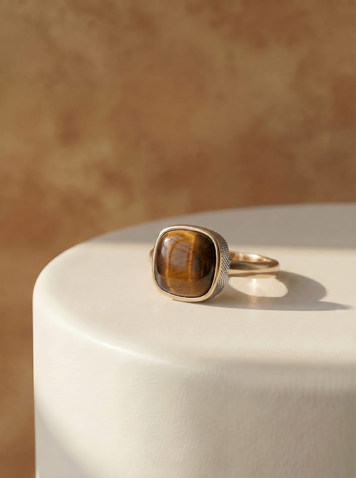 Tiger's Eye Cushion Gold Ring
