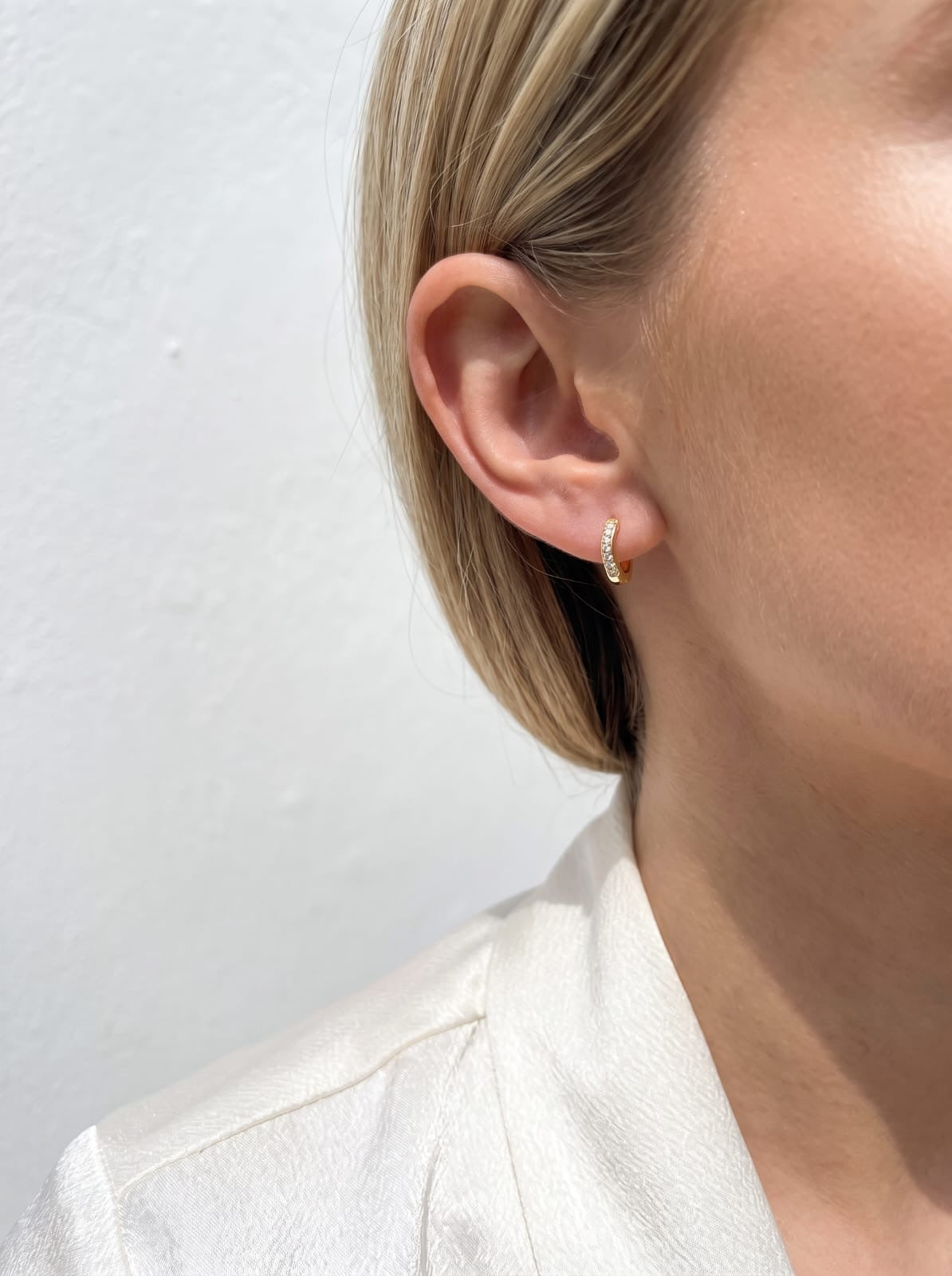 Gold Crystal Huggie Hoop Earrings