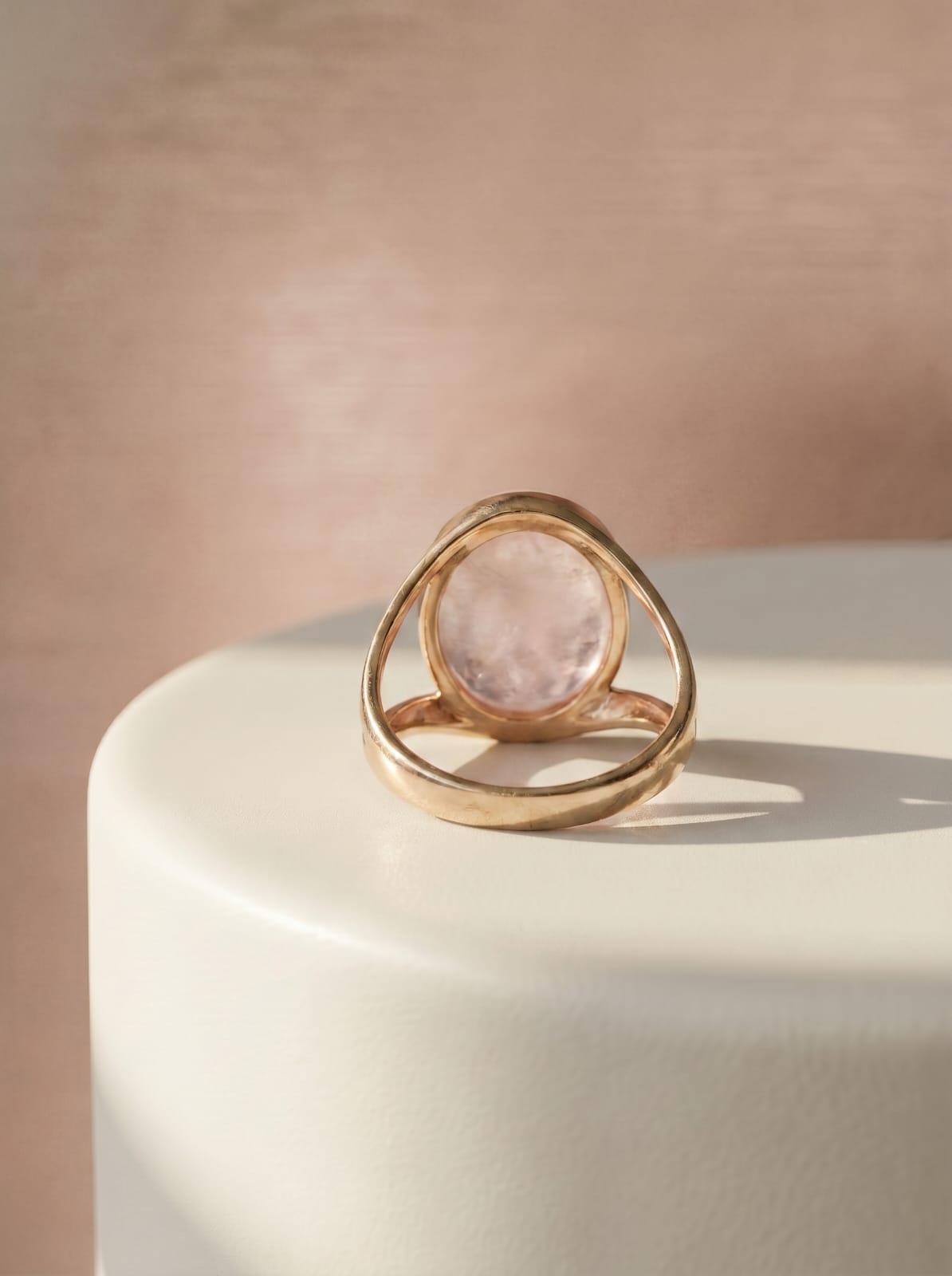 Rose Quartz Oval Gold Plated Ring