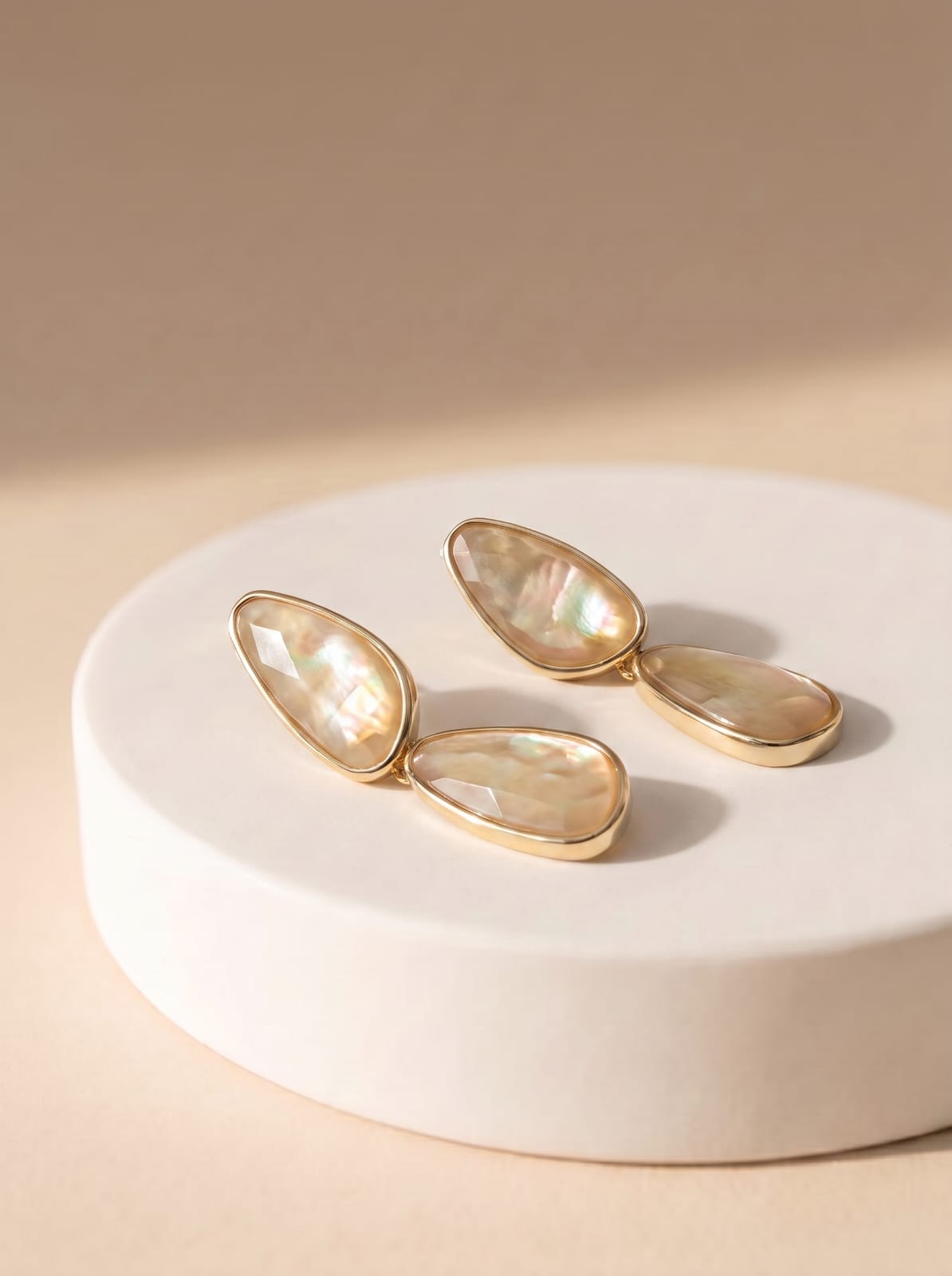 Nautilus shell dangle earrings with gold-plated finish, front view, 40mm drop – StoneCraft Jewellery